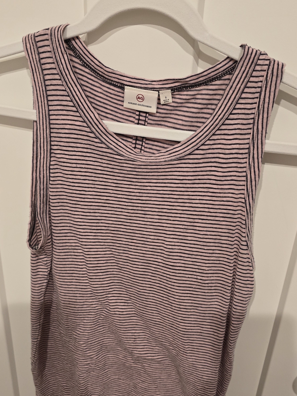 Ag Adriano Goldschmied Pink and Black Striped Ribbed Tank